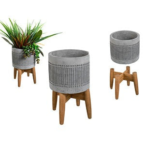 Concrete Planter With Wood Stand (2141711892578)