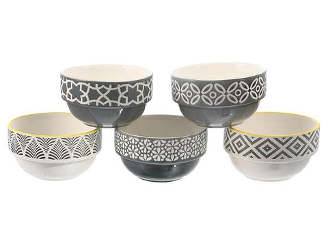 Ceramic Bowl (Gray Floral) (Asstd) (6584931909812)