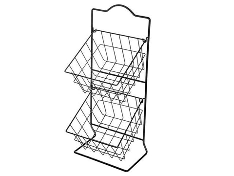 2 Tier Square Metal Grid Fruit Basket Stand (Black) (7824909992160)