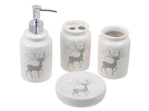 4PC Ceramic Bathroom Set 9Silver Bells Reindeer) (7473791664352)