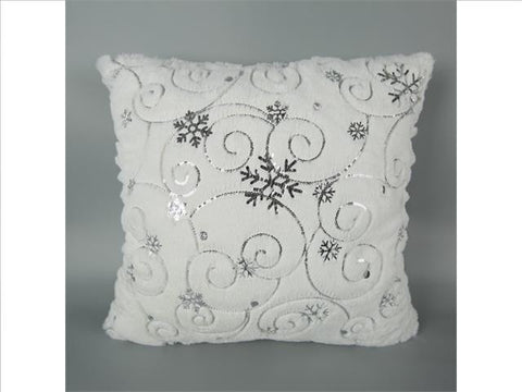 Swirly Snowflake Fleece Cushion (White) (7686724223200)
