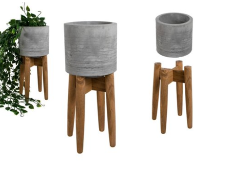 Concrete Planter With Wood Stand (2141714448482)